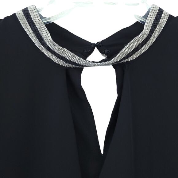 Laundry by Shelli Segal Black Sleeveless Blouse Large Silver Embellish Neckline - Picture 2 of 7